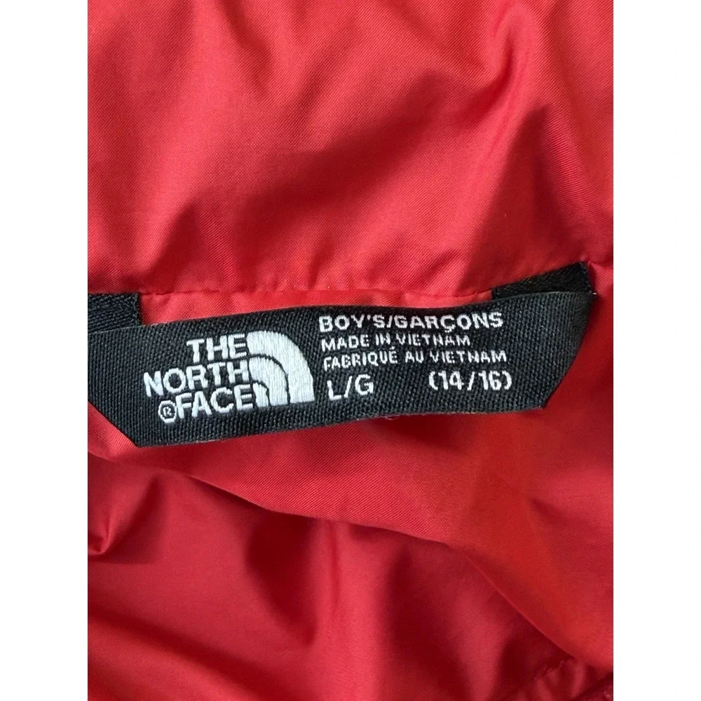 The North Face Boys Red Jacket Large Full Zip Puffer Sleeve Down Coat 14/16
